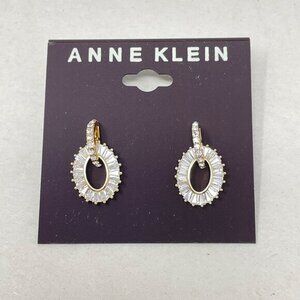 Anne KleinGold-Tone Baguette Crystal Ring Drop Earrings Pave Post Back Sparkle‎